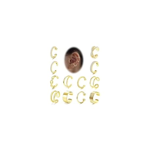 LOLIAS 12 Pieces Ear Cuffs for Women Non Piercing 18K Gold Plated Adjustable Fake Earrings Cartilage Helix Wrap Earring Set Gold Cuffs Earrings For Women Girls