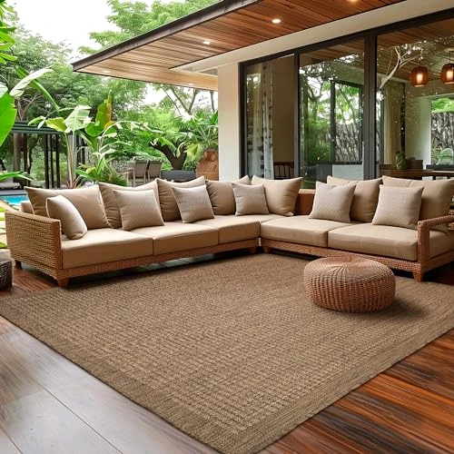 Offerta a tempo: SIMPEX Tappeto Indoor Outdoor 240x340 cm marrone tinta unita lavabile impermeabile facile da pulire tessitura piatta ideale per balcone terrazza giardino e cucina - 5% da 106.90 € a 101.56 €