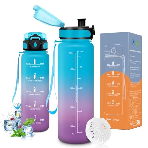 Offerta a tempo: Vikaster Bottiglia acqua, Borraccia 0.5l, Senza BPA & Prova di Perdite, Bottiglia Acqua Bambini, Scuola, Bici, Palestra, Yoga, Ufficio - 6% da 11.22 € a 10.60 €