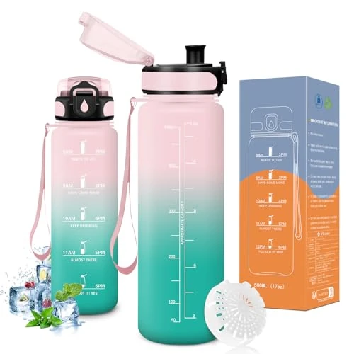 Vikaster Botella agua, Botella 500ml, sin BPA, Botella de agua repetida, para Deporte, Gimnasio, Running, Niños, Bicicleta