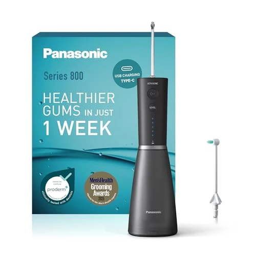 Offerta a tempo: Panasonic Serie 800 Irrigatore Orale a Ultrasuoni EW-DJ86-K503, Idropulsore dentale, 200ml, 1 Ugello a Ultrasuoni e 1 Ugello Ortodontico, 5 Impostazioni di Pressione, Accessorio da Viaggio, Nero - 39% da 129.99 € a 79.00 €