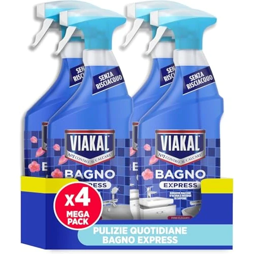 Offerta a tempo: Viakal Express Spray Anticalcare Bagno, Confezione da 4 x 720ml — 24% da 20,16 € a 15,26 €