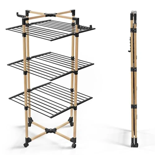 Offerta a tempo: VOUNOT® Stendibiancheria Verticale a Torre 3 Livelli, Modular 3 Stendino Salvaspazio con 4 Ruote per Interni o Esterni, Nero - 36% da 59.99 € a 38.34 €