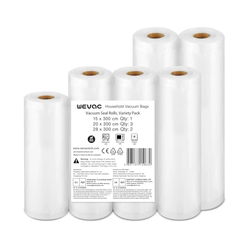 Oferta limitada: Wevac Lite 6 Rollos Envasadora al Vacio, 1 Roll 15x300cm y 3 Rolls 20x300cm y 2 Rolls 28x300cm, Bolsas Para Envasar al Vacio Alimentos für Lebensmittel, Geeignet für Alle Folienschweißgerät, BPA-frei de 13.99 EUR a 11.19 EUR (ahorro 20%)