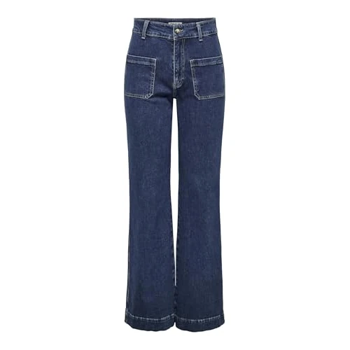 Limited-time offer: ONLY ONLJUICY Female Wide Leg Jeans High Waist Wide Leg Cut Jeans, Dark Denim Blue, 25W x 32L from 28.23 GBP to 28.23 GBP (save 0%)
