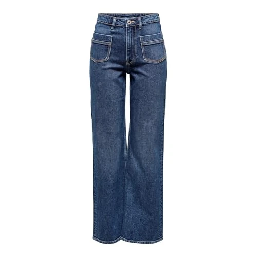 ONLY Womens Onljuicy Life Hw Pocket DNM 521noos Wide Leg Jeans, Dark Medium Blue Denim, 28W / 32L UK