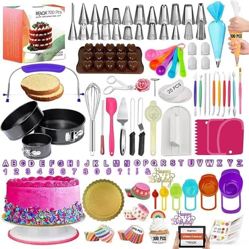 Limited offer: HEYOUTH Pastry Kit, Professional Pastry Set, Cake Kit, Set of 700 Professional Pastry Cakes, Rotating Turntable Stand, Smooth Spatula, Suitable for Sweet Cupcakes from 56.27 EUR to 45.72 EUR (save 19%)
