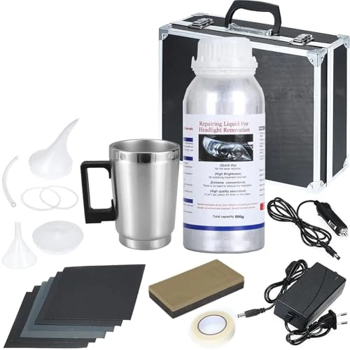 Kit de reparación de faros de coche, herramienta de reparación de faros que contiene 800g líquido reparación, kit de evaporación de reparación de faros con borroso, amarillamiento y reparación de