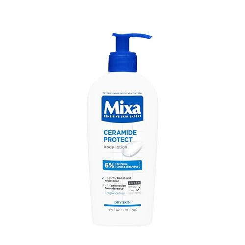 Offerta a tempo: Mixa Lozione Corpo Idratante Rinforzante, Per Pelli Sensibili e Molto Secche, Pelle Protetta da Secchezza per 48H, Con il 6% di Ceramidi, Glicerina e Lipidi, Senza Profumo, Ceramide Protect, 250 ml - 33% da 4.99 € a 3.33 €