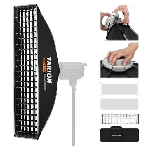 Limited offer: TARION 11.8"x47.2" Quick Release Strip Softbox - Foldable Bowens Mount Softbox with Diffusers/Honeycomb Grid/Carrying Bag for Live Streaming, Photography, Videography (SQ-30120F) from 79.99 USD to 79.99 USD (save 0%)
