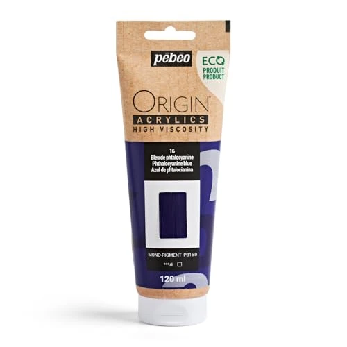 Offerta a tempo: Pebeo - Origin Acrylics 120 ml - Vernice acrilica ecologica - Alta viscosità - Finitura opaca - Legante riciclato al 100% - Materie prime europee al 96% - Blu ftalocianina - 0.00% da 8.90 € a 8.90 €