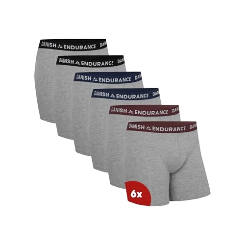 DANISH ENDURANCE 6er Pack Boxershorts Herren, Weiche Baumwolle, Unterhosen Männer mit Stretch, Bequem & Ohne Zettel, Mehrfarbig (2X Grau/Schwarz, 2X Grau/Marineblau, 2X Grau/Bordeaux) M