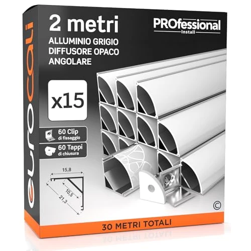 Offerta a tempo: Eurocali 15x Profili Angolari da 2 metri (30mt) in Alluminio per Strisce LED Schermatura Opaca ingombro max striscia led 10.5mm - 15.8 x 15.8 - 5% da 59.99 € a 56.99 €