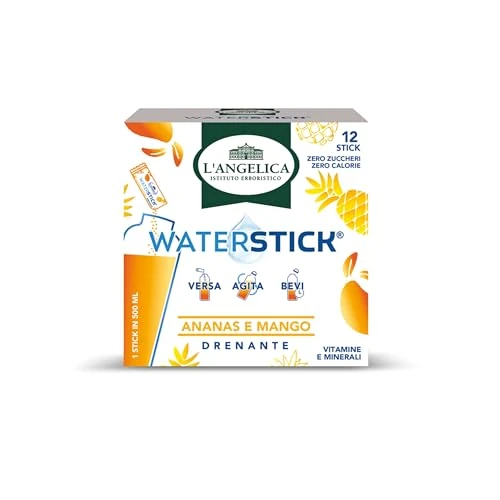 Offerta a tempo: L'Angelica, Waterstick, Gusto Ananas e Mango, Drenante, Con Vitamine e Minerali, Contro Stanchezza e Affaticamento, Zero Zuccheri & Zero Calorie, Senza Conservanti, 1 Astuccio da 12 Stick - 24% da 5.90 € a 4.49 €