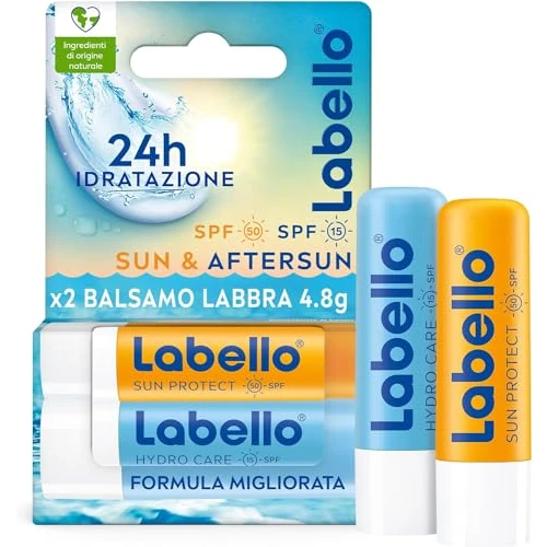Offerta a tempo: Labello Bipack Sun Protect SPF30 e Hydro Care SPF15 2 x 4.8 g, Burrocacao labbra in confezione doppia, Duo con burrocacao protezione solare idratante e balsamo labbra con filtri UVA/UVB - 38% da 5.99 € a 3.71 €