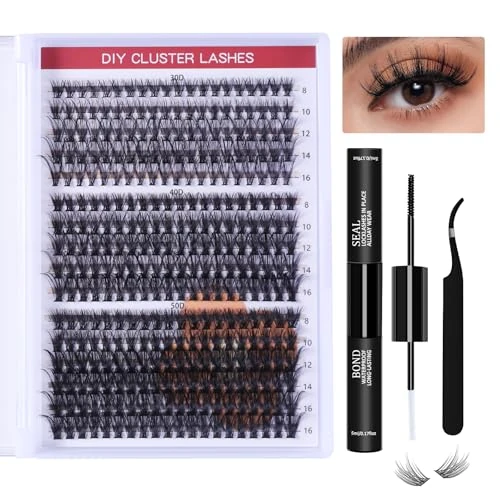 Offerta a tempo: Lash Extension Ciglia Finte Ciuffetti Kit con Bond e Seal, Extension Ciglia per Uso Personale e Domestico D Curl mix da 8-16mm, 30D+40D+50D Cluster Lash - 39% da 16.99 € a 10.28 €