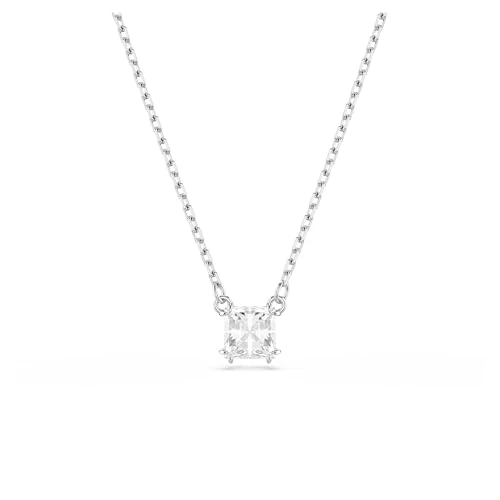 Swarovski Stilla Halskette, Weiße, Rhodinierte Damenhalskette mit Anhänger und Strahlenden Kristallen im Kissenschliff