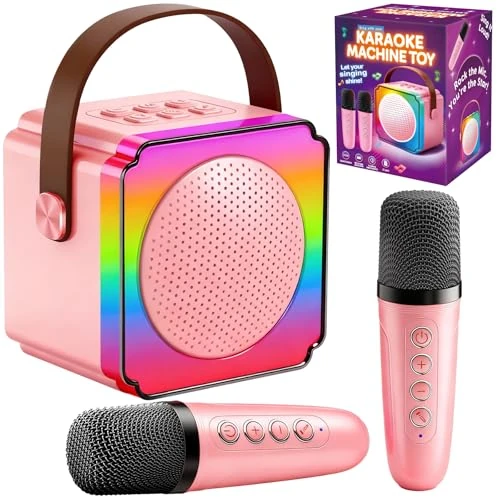 Gontence Karaoke Machine 2 Microphones - Pink Karaoke Microphones for Girls Birthday Presents - Girls Toys Age 3-12 - Kids Microphone Toys for 3-15 Year Old Girls - Christmas and Easter Gifts for Kids