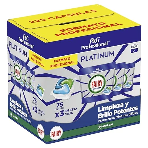 Fairy Professional Platinum Pastiglie Per Lavastoviglie, 225 Lavaggi (75x3), Azione Pulente Brillante Sul Grasso, Sistema Di Prelavaggio e Anticalcare Integrato, Per Uso Professionale