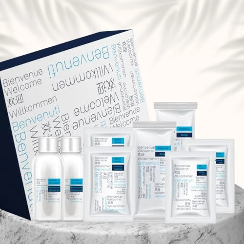 Offerta a tempo: Kit Cortesia B&B Benvenuti Box con 8 Pezzi per 2 Persone Set Cortesia Bagno B&B con 2 Saponette, 2 Flacomi Doccia Shampoo, 1 Cuffia Doccia Monouso, 1 Set Vanity, 2 Bustine Igiene Intima (20) — 46% da 44,90 € a 24,03 €