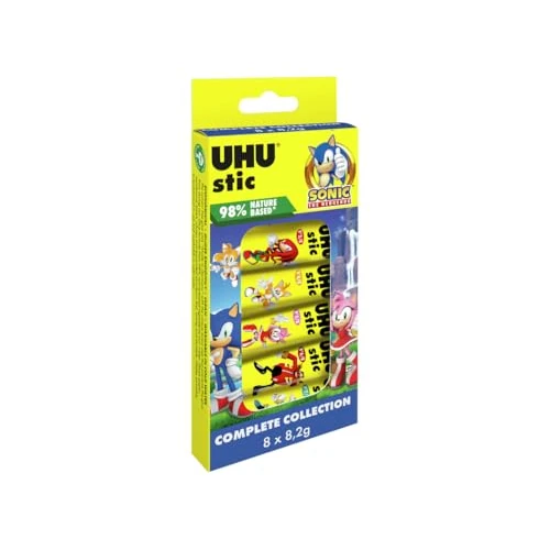 UHU Stic – Solvent-free Glue Stick – Sonic Edition – Children's Glue, Crafts, School, Home – White – Office Supplies – Collector's Box of 8 Stics 8.2 g