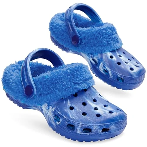 Offerta a tempo: CityComfort Zoccoli Invernali Bambini con Fodera in Pile, Ciabatte Calde con Cinghia Regolabile, Comode Scarpe da Casa (27 EU, Blu Tiedye) - 0.00% da 7.56 € a 7.56 €
