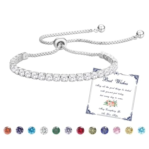 Armbanden Dames 3mm Zilveren Tennisarmband met 5A Cubic Zirconia en 12 Geboortestenen Instelbaar Cadeaus voor Dames (04-April)