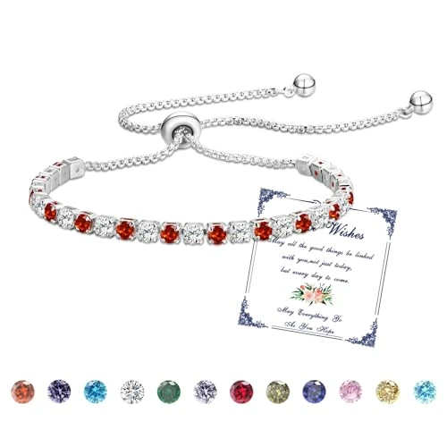 Esmoly Bracelet Femme Argent Cadeau Anniversaire Serti de 12 Types de Pierres de Naissance et de 5A Zircons Réglable Cadeau Femme Fille (07)