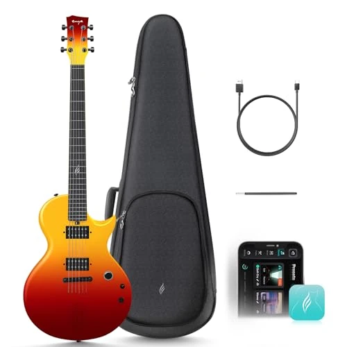 Enya Nova Go Sonic Electric Guitar, Smart Carbon Fibre Electric Guitar with 10 W Wireless Speaker, Charging Cable, Adjustment Key and Protective Case, Volcano Red