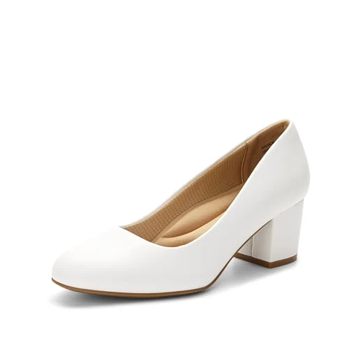 Oferta limitada: DREAM PAIRS Zapatos Tacón Bajo Mujer,Blanco-PU,41 | Plantilla masaje 3D, cuero vegano suave, forro tela amigable, suela TPR, tacón grueso 5.7cm. de 45.99 € a 41.99 € (ahorro 9%)