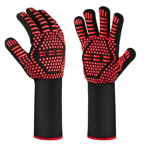 MILcea Heat Resistant BBQ Gloves Oven Gloves for Baking and BBQ Red