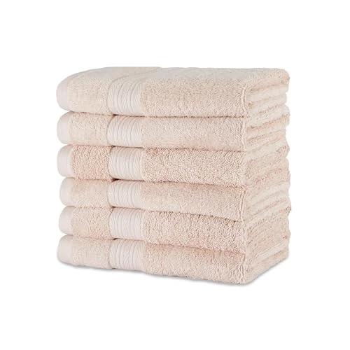 Limited offer: Amazon Basics Fade-Resistant 100% Cotton Hand Towel, 6 Pack, 16"x26", Blush Pink from 22.80 EUR to 18.58 EUR (save 19%)
