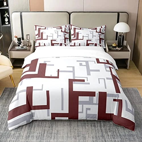 Zeitlich begrenztes Angebot: Homemissing Moderner geometrischer Bettbezug 240 x 260 cm, Bordeaux, geometrisch, gestreift, für Jungen, abstrakte Kunst, Bettwäsche, atmungsaktiv, luxuriös, Bettwäsche-Set von 77.55 € auf 77.55 € (0.00% Rabatt)