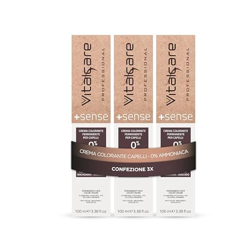 Vitalcare | +Sense, Coloración Permanente Profesional, Coloración en Crema para el Cabello, Sin Amoniaco, Resorcina, PPD, Siliconas, Parabenos, 1/00 ​​Negro, 3 x 100ml