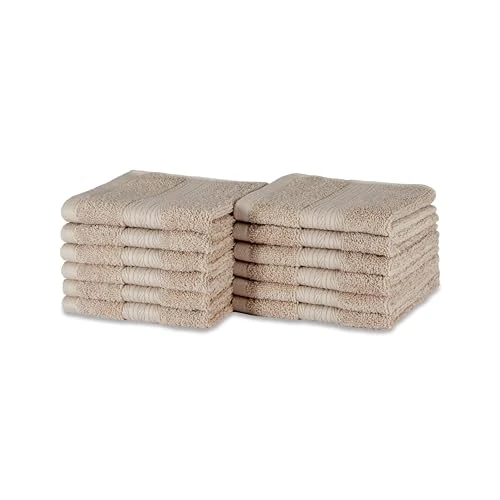 Offerta a tempo: Amazon Basics Set Asciugamani Bagno Spugna 100% Cotone Biologico Asciugamani Viso 30x30 cm, Talpa, Confezione 12 Pezzi - 5% da 14.89 € a 14.15 €