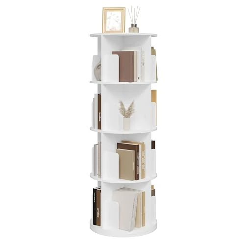 EUGAD drehbares Bücherregal 360 Grad, 4 Ebenen 16 Fächer, Standregal, Drehregal, Büroregal, Dekoregal, Lagerregal, für Wohnzimmer Schlafzimmer Büro Kinderzimmer, weiß, φ44xH127,4 cm 0044SHG