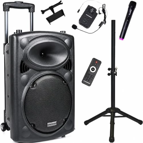 Offerta a tempo: DYNASONIC - DYNAPRO 12 Plus (treppiede 3a Gen) Altoparlante Bluetooth portatile professionale, potente altoparlante Bluetooth da 700 W, 2 microfoni karaoke e supporto per tablet - 0.00% da 255.73 € a 255.73 €