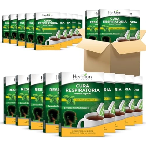 Herbion Naturals Granuli per la cura delle vie respiratorie Granuli con aroma di menta naturale, bustina da 10 pezzi (confezione da 24 pezzi)