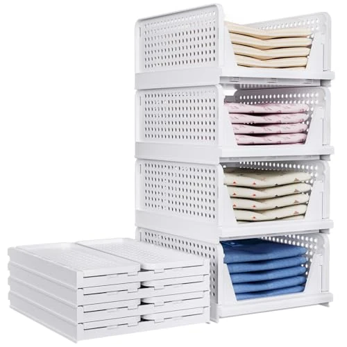 Limited offer: TidyIsles 8 Pack Plastic Folding Closet Stackable Storage Basket Closet Storage White from 60.23 EUR to 49.99 EUR (save 17%)