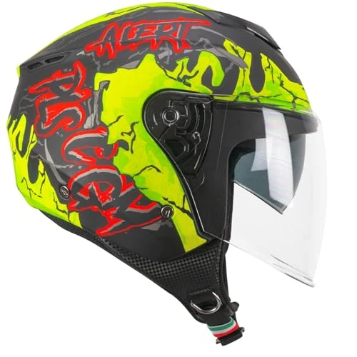CGM Kask typu open face, 126X IPER ALERT, czarny, neonowo-żółty matowy, S (55-56 cm)