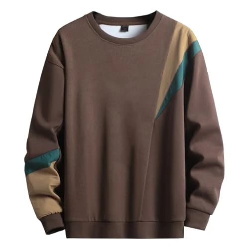 Covisoty Bluza sportowa Mężczyźni Sweat Crew Neck sweter z długim rękawem, klasyczny sweter męski kawa M
