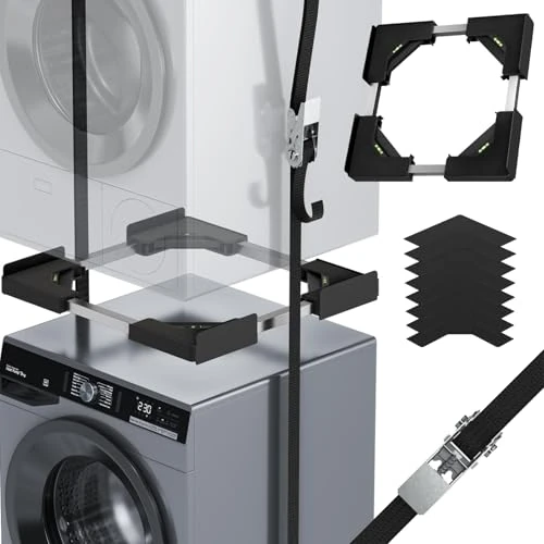 JHCHU Kit de apilamiento universal para lavadora y secadora, Rango de marco ajustable de 45 a 68 cm, Ofrece soluciones para apilar lavadoras y secadoras de diferentes tamaños (Negro)