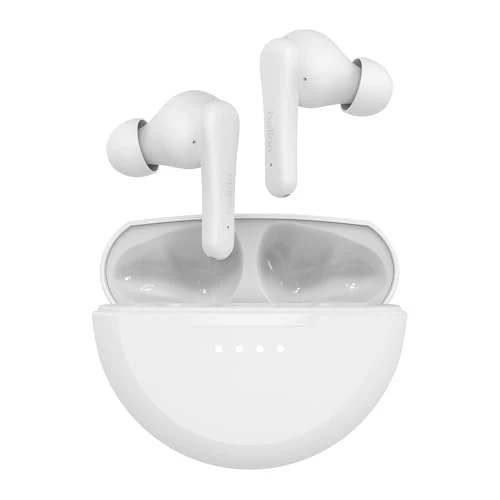 Belkin Écouteurs True Wireless SoundForm Rhythm avec Micro intégré, Recharge Rapide USB-C, autonomie de 28 h, Indice d'étanchéité IPX5, écouteurs Bluetooth sans Fil pour iPhone, Galaxy, etc., Blanc
