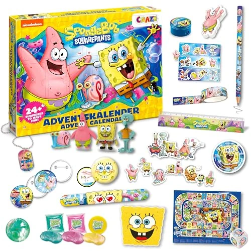 CRAZE SpongeBob Schwammkopf Adventskalender 2025 Kinder – Spielzeug Adventskalender für Jungen und Mädchen mit Sponge Bob Spielzeug und Zubehör