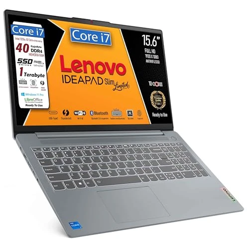 Lenovo, Notebook Notebook, i7 1255U 10Core, RAM 40 GB, IPS FHD Display 15,6 inch, SSD 1Tb, WLAN, Bt, USB, Thunderbolt 4.0, toetsenbord met achtergrondverlichting, geïntegreerde vingerafdruk, Win11