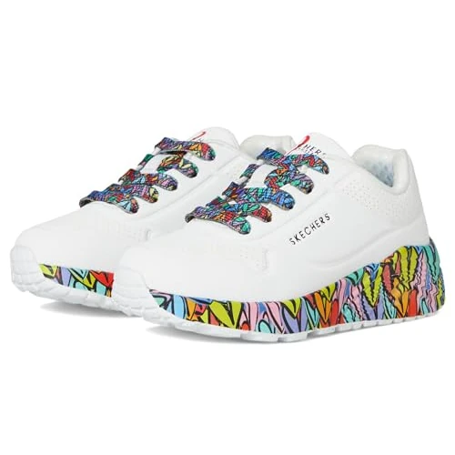 Zeitlich begrenztes Angebot: Skechers UNO Lite Subtle LoveSneaker für Mädchen, Weißes Synthetik-Multi-Besatz, 12 UK Child von 64.95 € auf 53.44 € (18% Rabatt)