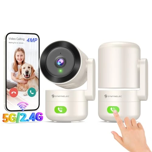 SYMYNELEC Cámara Vigilancia WiFi Interior 5GHz/2.4GHz, 2K 4MP Camara Vigilancia Bebe/Perros, Cámara de Seguridad 360° con Detección de Movimiento AI, Visión Nocturna, Audio Bidireccional, Alexa, 2PCS