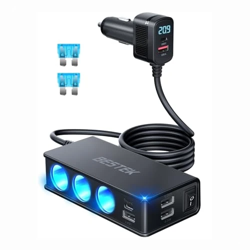 Offre limitée : BESTEK Prise Allume Cigare 12v/24V 9 in 1 Chargeur Adaptateur Allume Cigare USB c Caricatore Da Auto PD 30W QC 18W Con 3 Prese & 6 Porte USB Con Display LED per Iphone Dash Cam de 26.59 € à 27.99 € (-5.27% de remise)