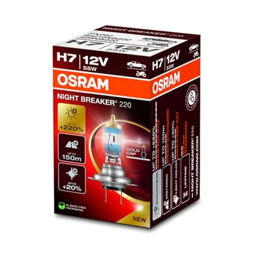 Offerta a tempo: OSRAM NIGHT BREAKER 220, H7, +220% di luminosità in più, lampada faro alogena, 64210NB220, scatola pieghevole (1 lampada) - 38% da 27.99 € a 17.24 €