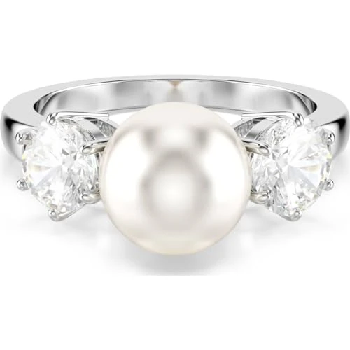 Swarovski Pierścionek koktajlowy Matrix, Kryształowa Perła, Szlif okrągły, Biały, Powłoka z rodu